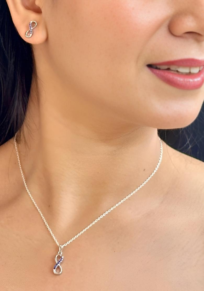 Blue Gold Plated 925 Silver Necklace Set - Indya