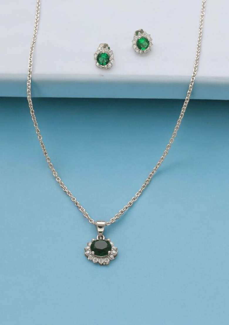 Green Gold Plated 925 Silver Necklace Set - Indya