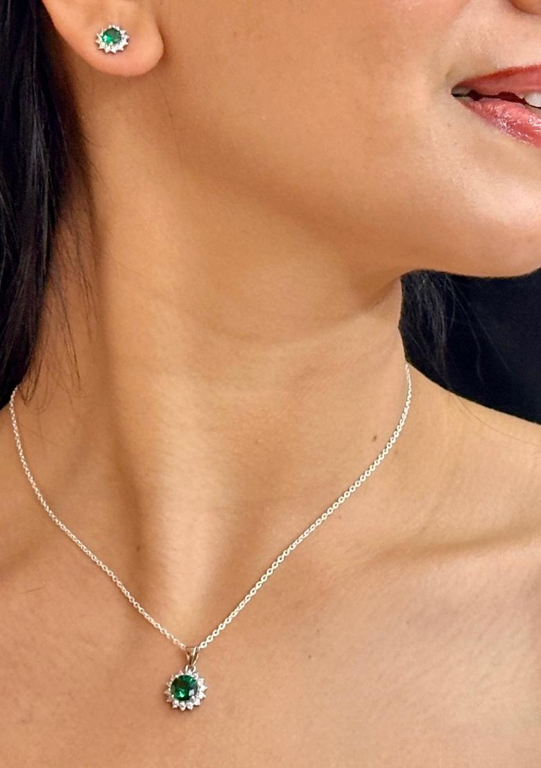 Green Gold Plated 925 Silver Necklace Set - Indya