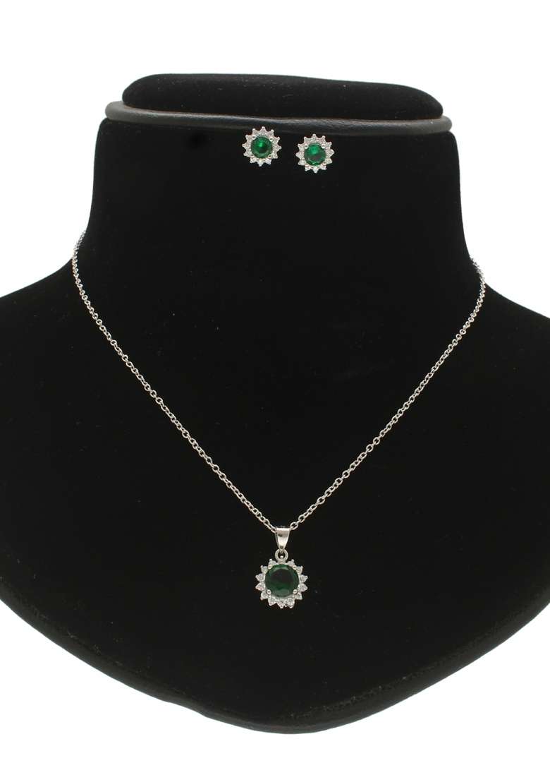 Green Gold Plated 925 Silver Necklace Set - Indya