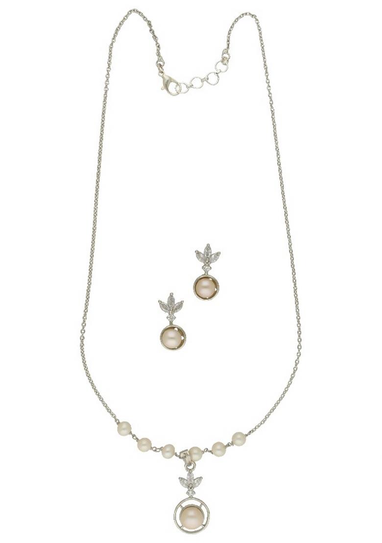 White Gold Plated Alloy Necklace Set - Indya