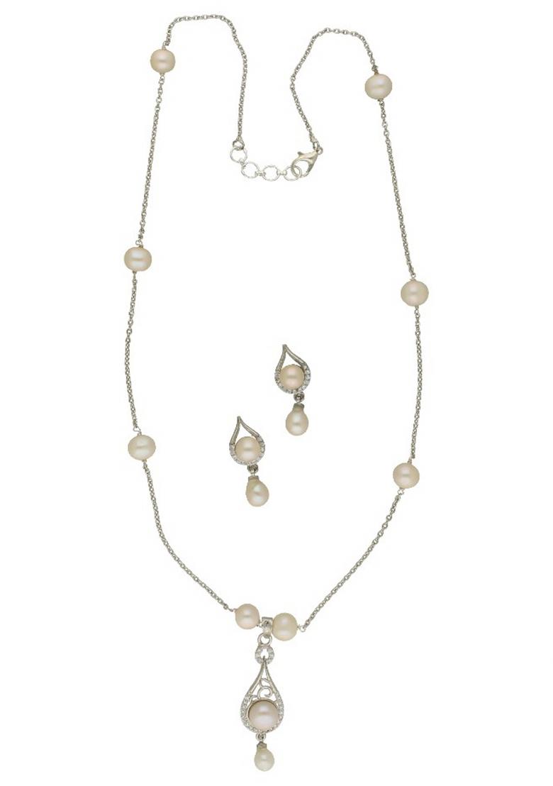 White Gold Plated Alloy Necklace Set - Indya