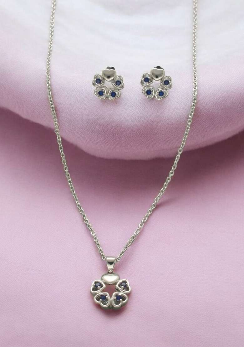 Blue Gold Plated 925 Silver Necklace Set - Indya