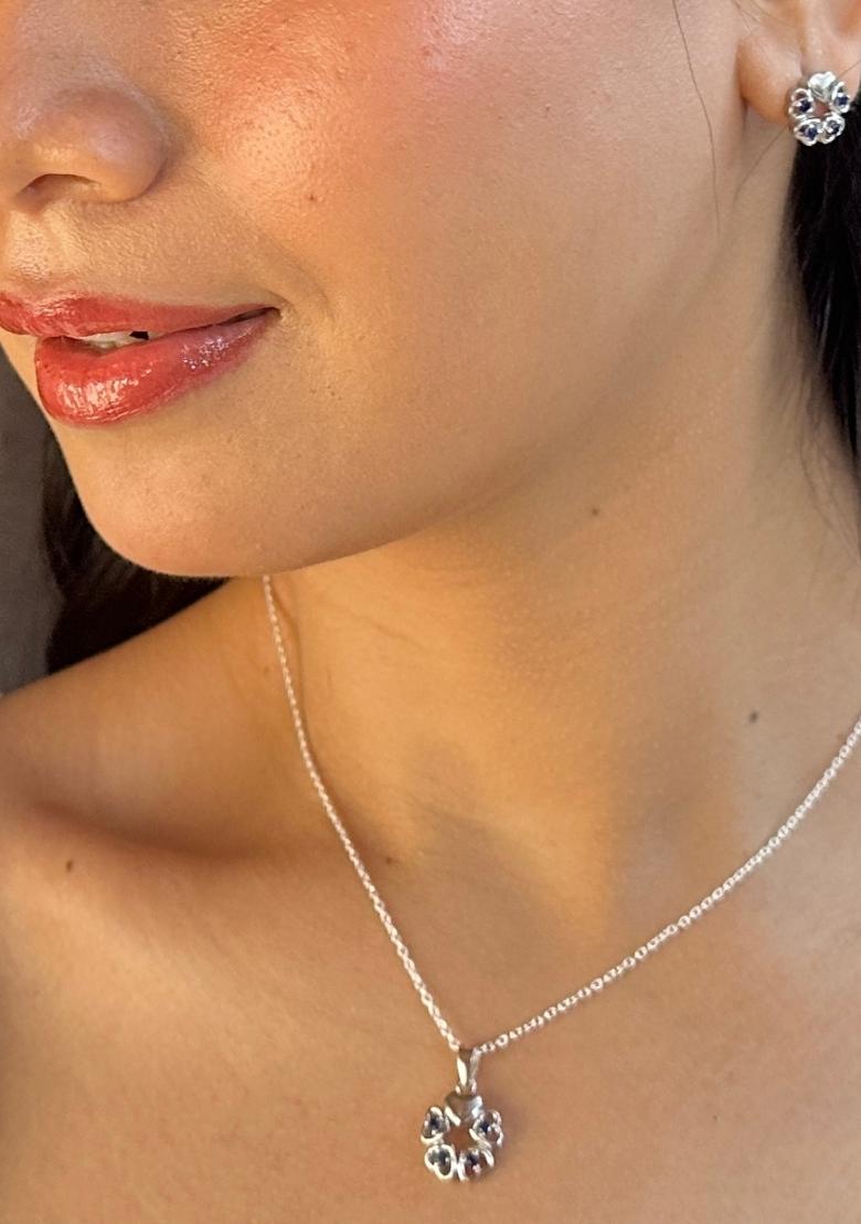 Blue Gold Plated 925 Silver Necklace Set - Indya