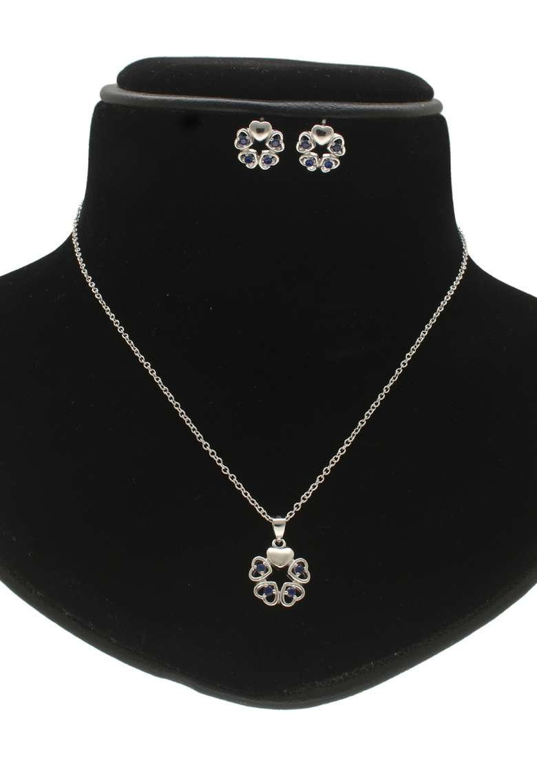 Blue Gold Plated 925 Silver Necklace Set - Indya