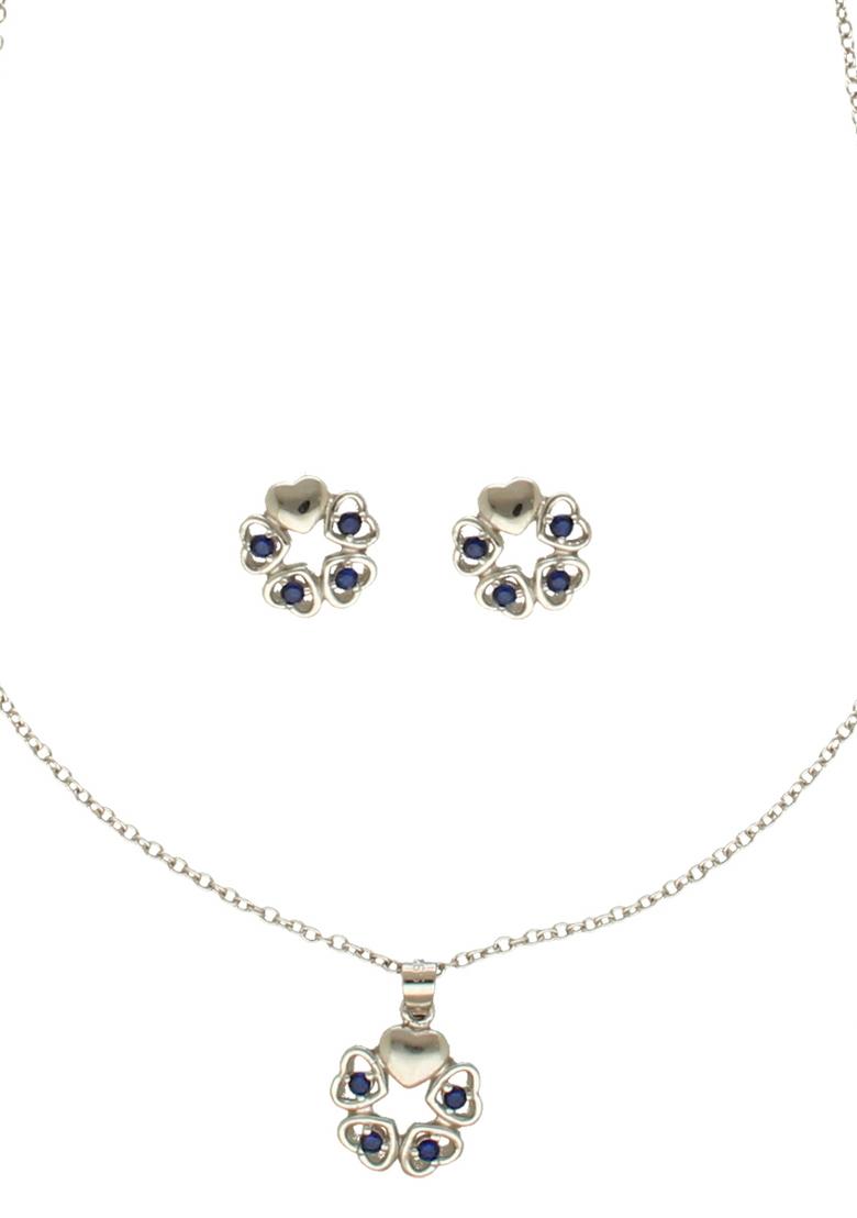 Blue Gold Plated 925 Silver Necklace Set - Indya