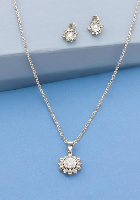 White Gold Plated 925 Silver Necklace Set