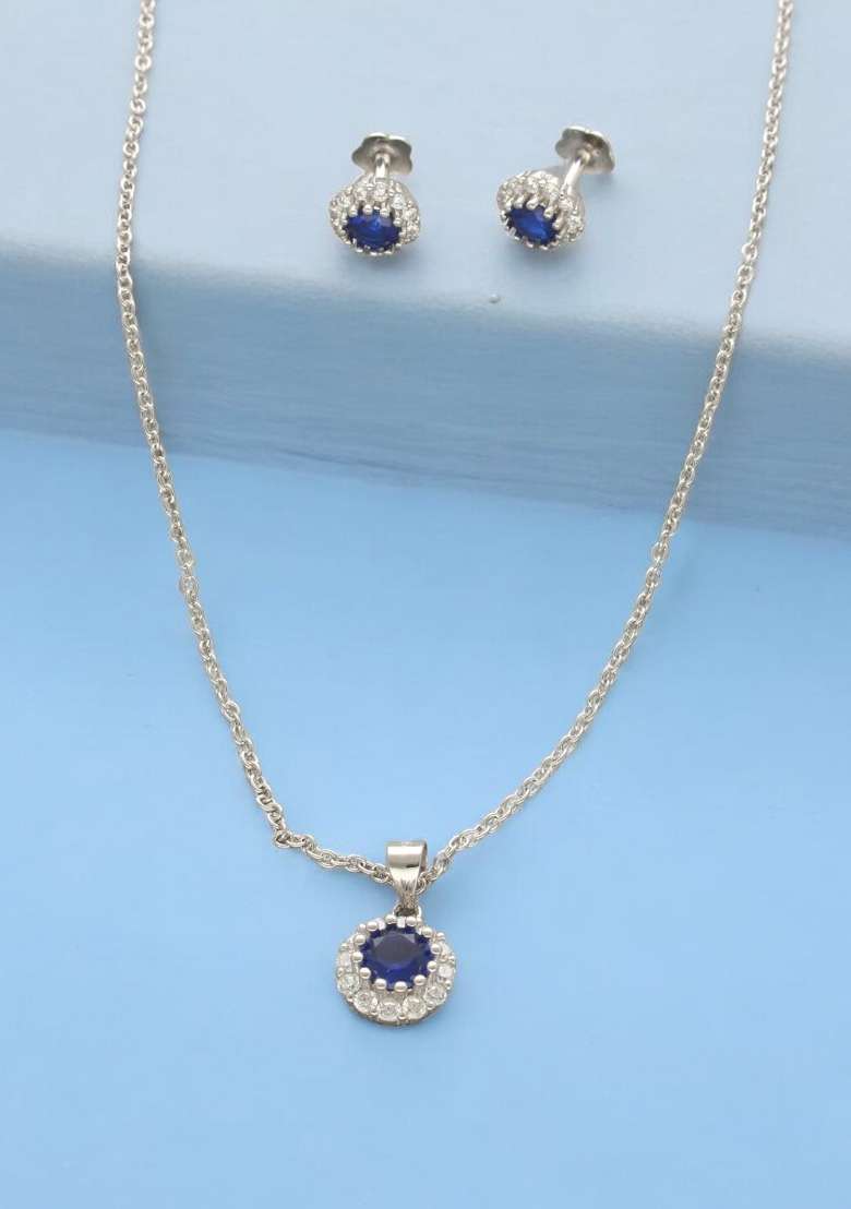 Blue Gold Plated 925 Silver Necklace Set - Indya