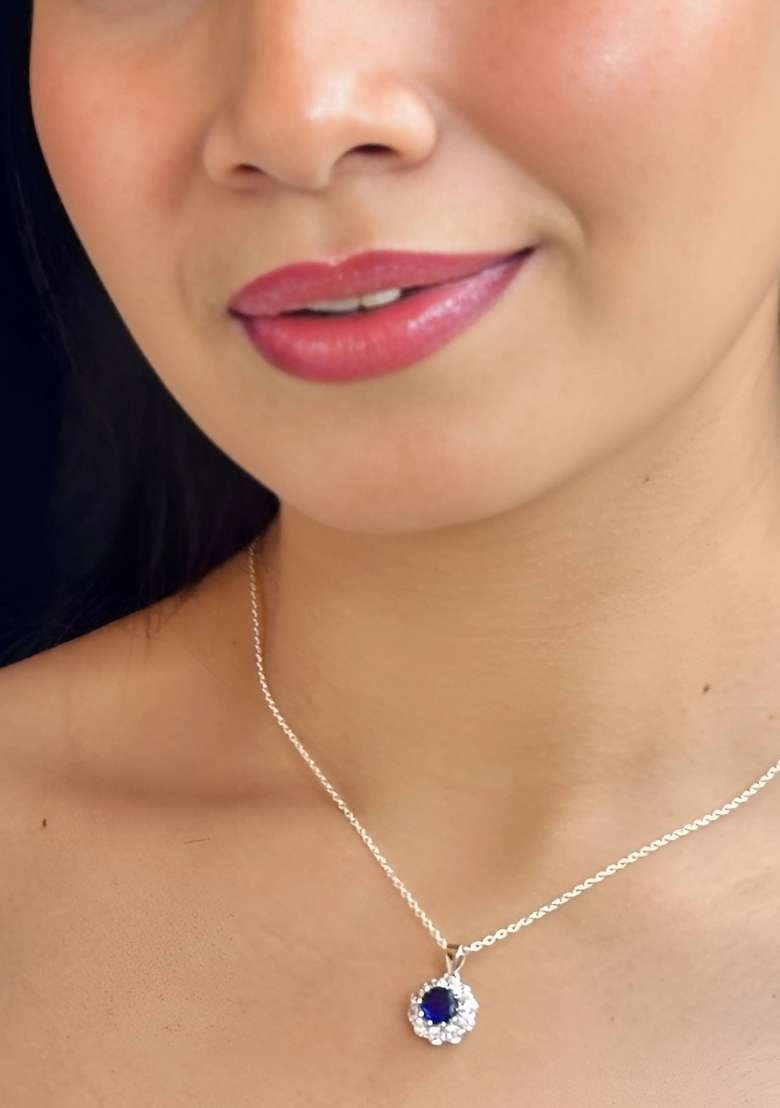 Blue Gold Plated 925 Silver Necklace Set - Indya