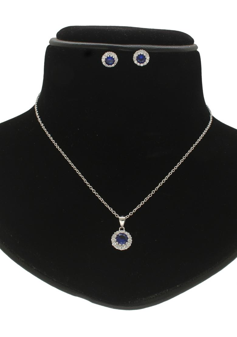 Blue Gold Plated 925 Silver Necklace Set - Indya