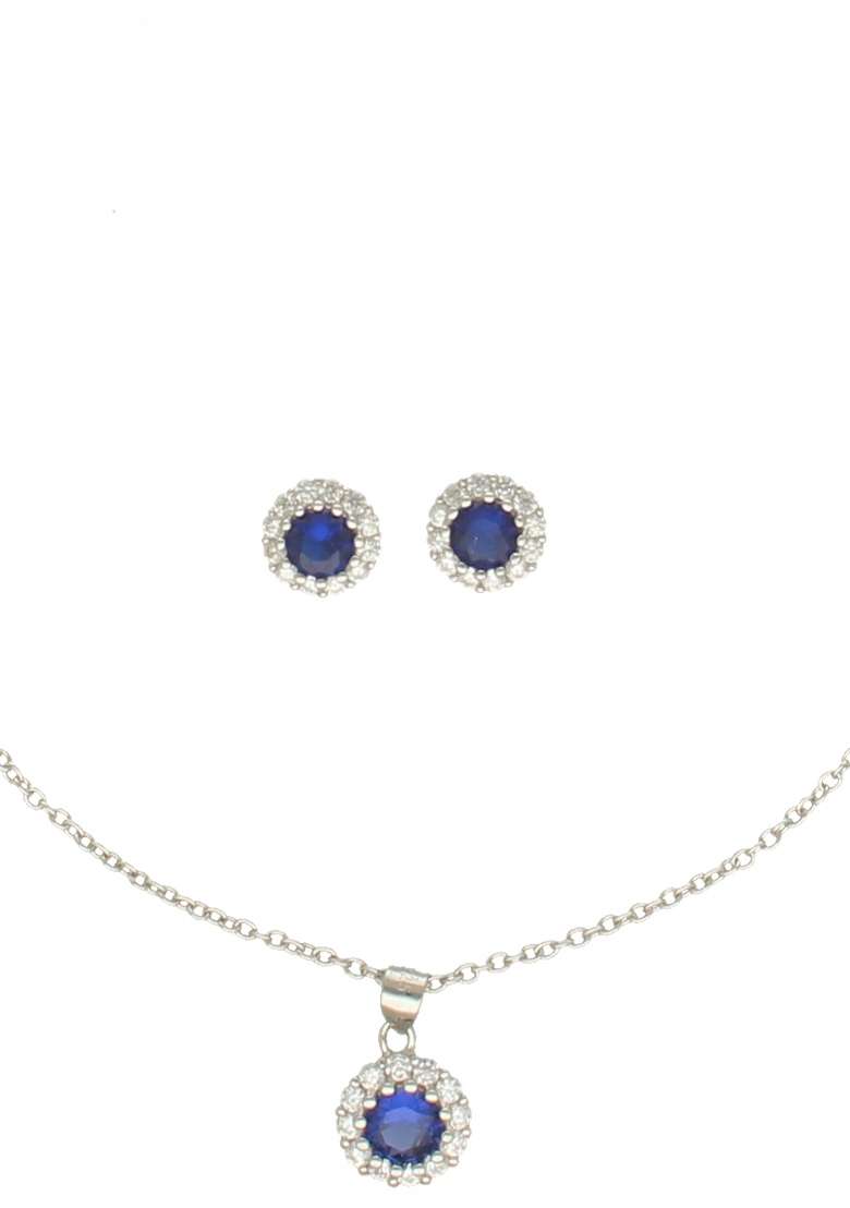 Blue Gold Plated 925 Silver Necklace Set - Indya