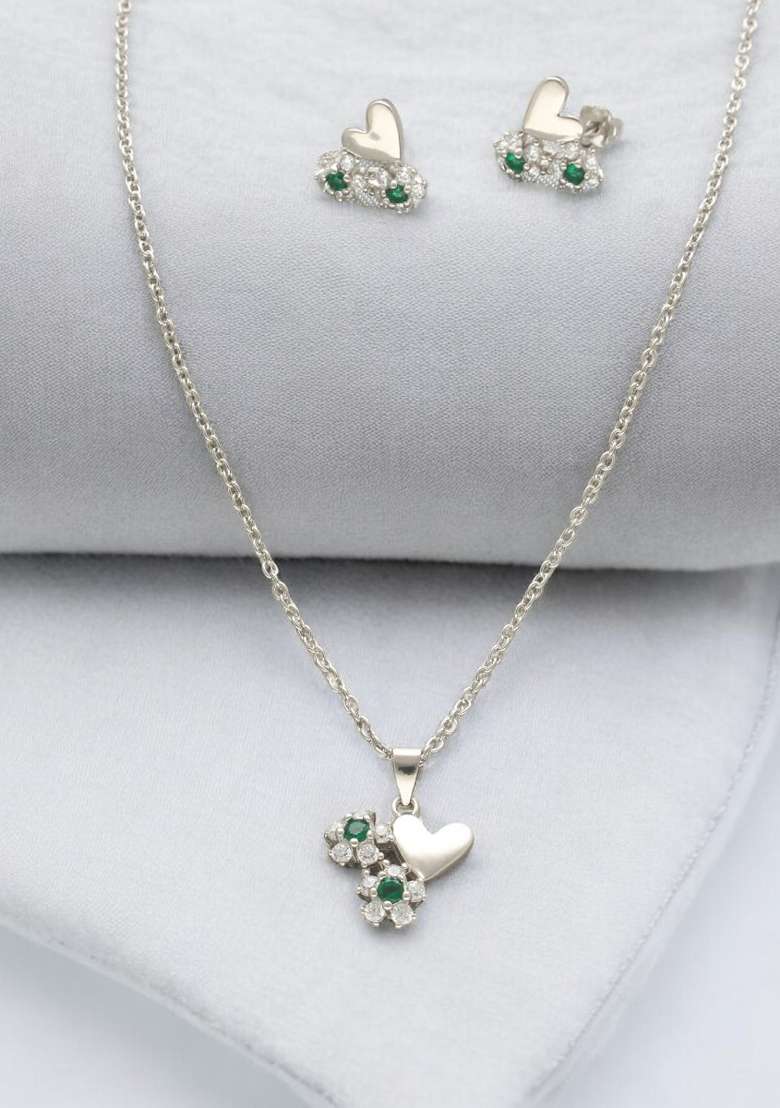 Green Gold Plated 925 Silver Necklace Set - Indya