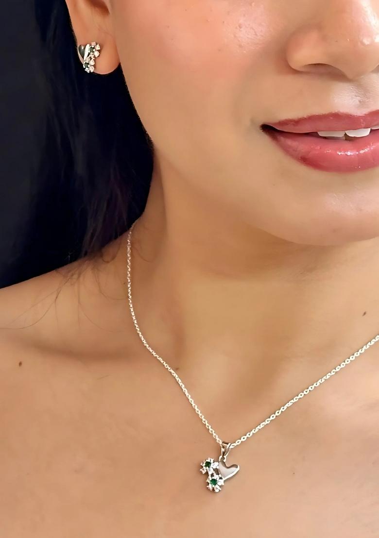 Green Gold Plated 925 Silver Necklace Set - Indya