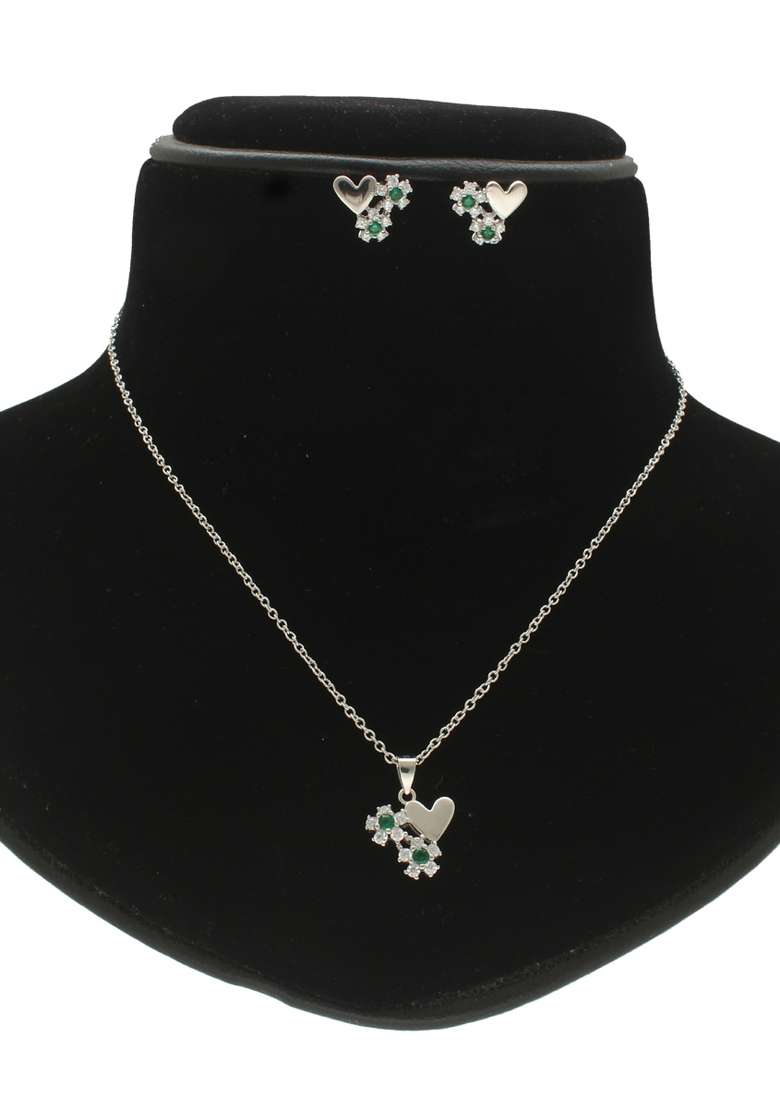 Green Gold Plated 925 Silver Necklace Set - Indya