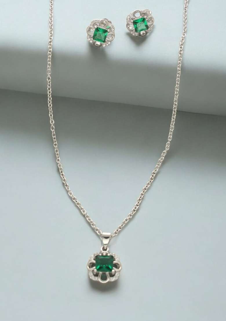 Green Gold Plated 925 Silver Necklace Set - Indya
