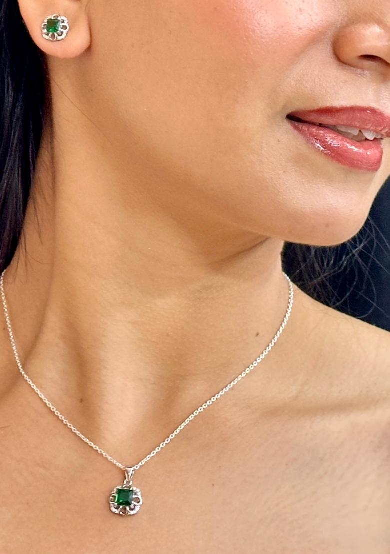 Green Gold Plated 925 Silver Necklace Set - Indya