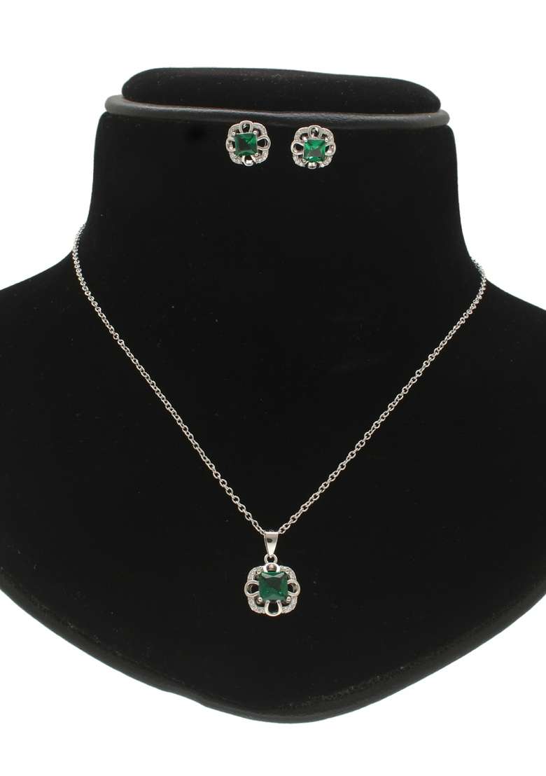 Green Gold Plated 925 Silver Necklace Set - Indya