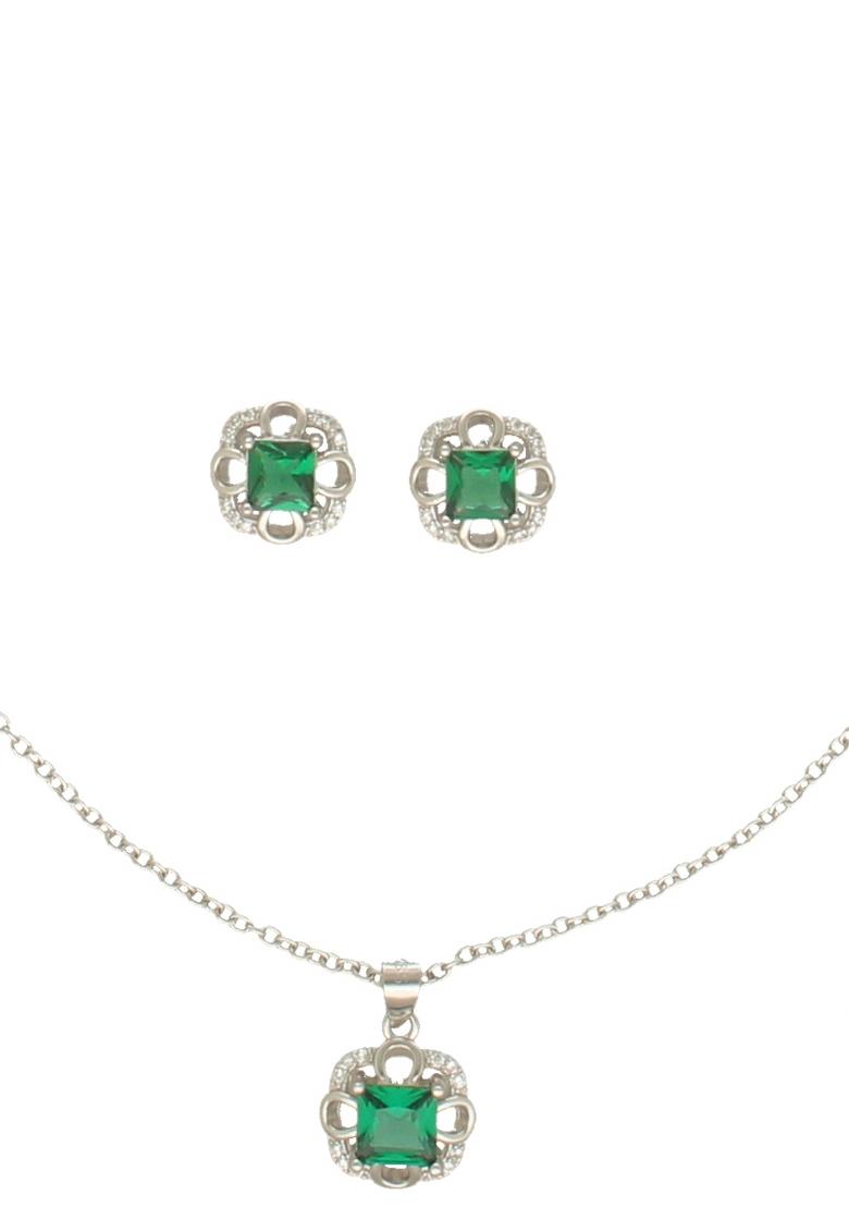 Green Gold Plated 925 Silver Necklace Set - Indya