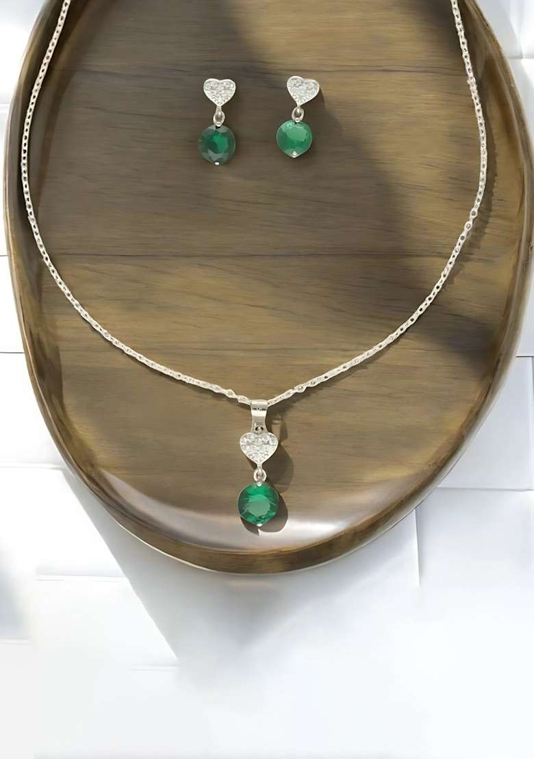 Green Gold Plated 925 Silver Necklace Set - Indya