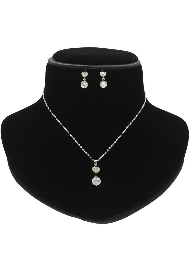 White Gold Plated 925 Silver Necklace Set - Indya