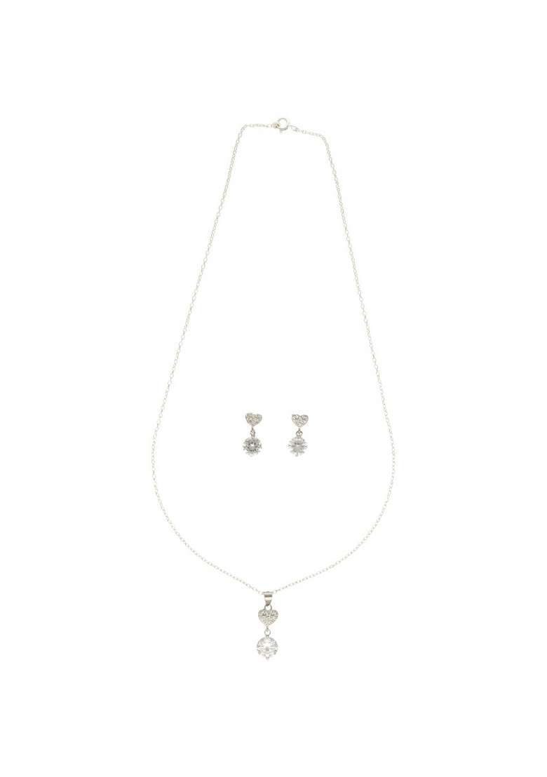 White Gold Plated 925 Silver Necklace Set - Indya
