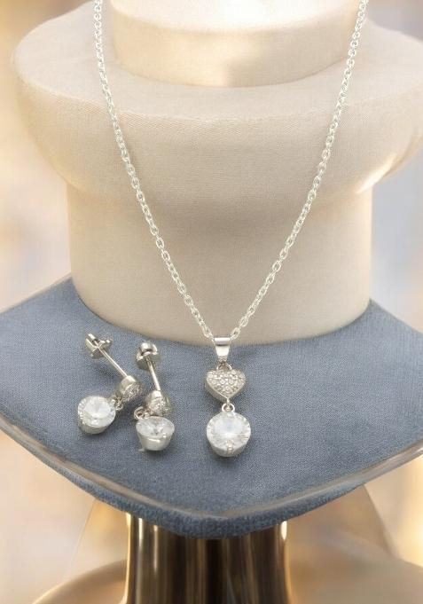 White Gold Plated 925 Silver Necklace Set
