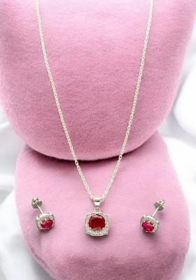 Pink Gold Plated 925 Silver Necklace Set