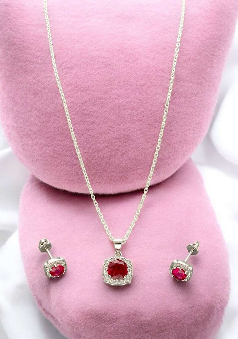 Pink Gold Plated 925 Silver Necklace Set - Indya