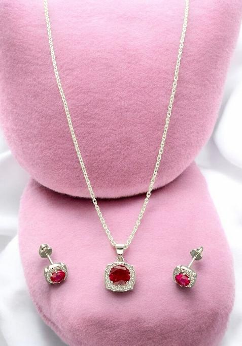 Pink Gold Plated 925 Silver Necklace Set