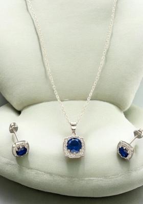 Blue Gold Plated 925 Silver Necklace Set