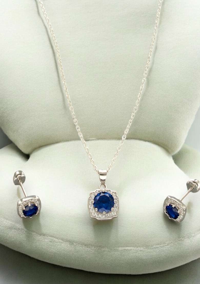 Blue Gold Plated 925 Silver Necklace Set - Indya
