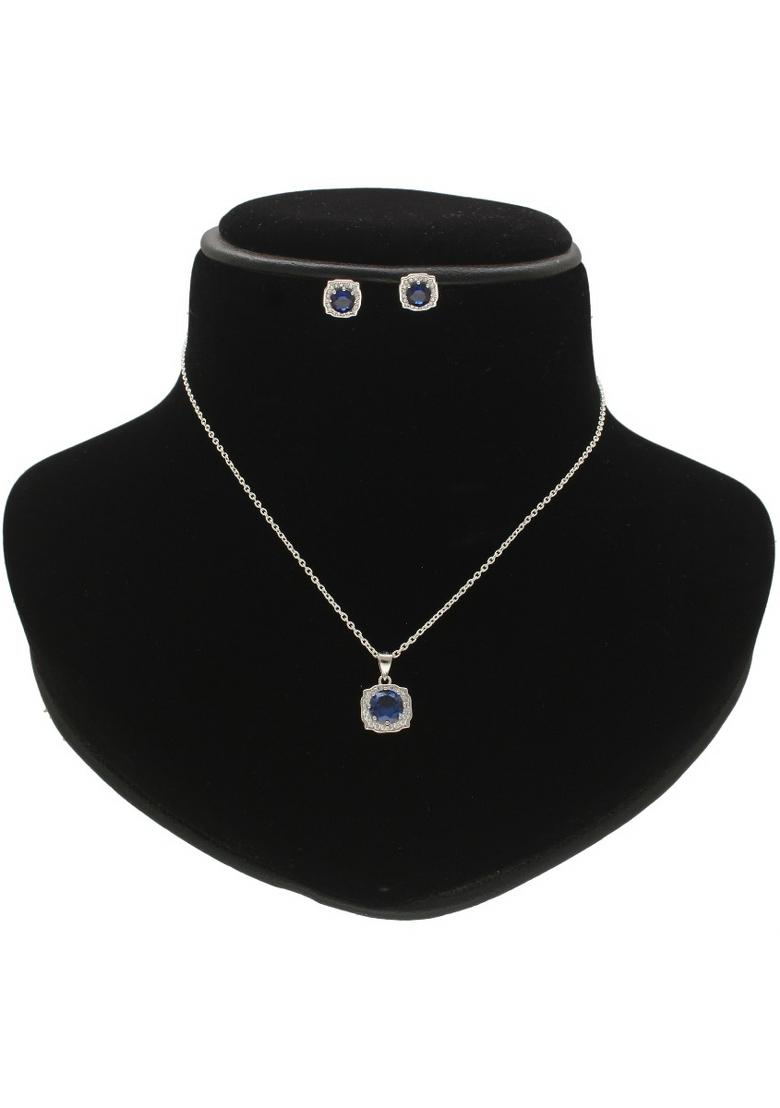 Blue Gold Plated 925 Silver Necklace Set - Indya