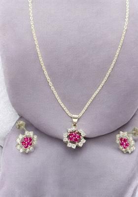 Pink Gold Plated 925 Silver Necklace Set