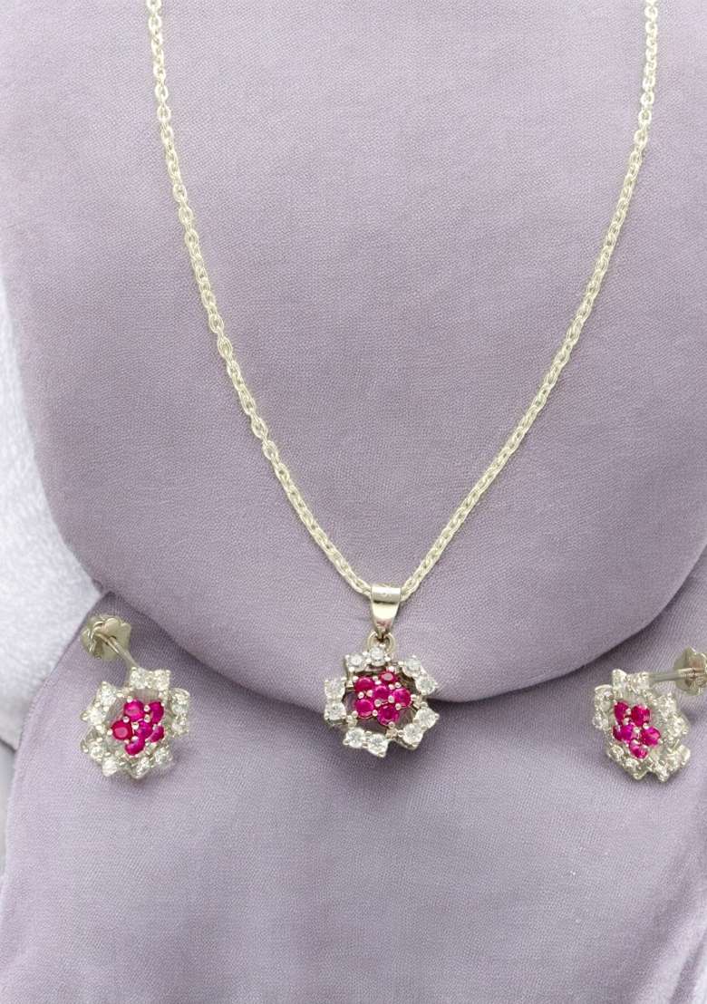Pink Gold Plated 925 Silver Necklace Set - Indya