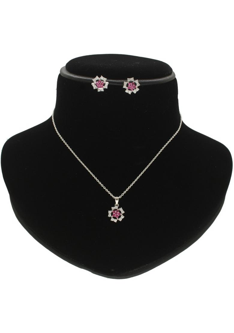 Pink Gold Plated 925 Silver Necklace Set - Indya