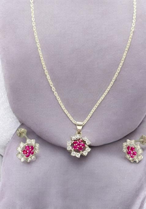 Pink Gold Plated 925 Silver Necklace Set