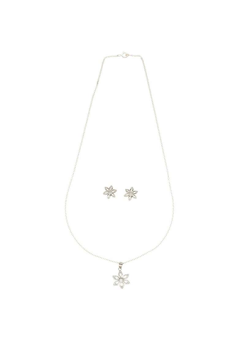 White Gold Plated 925 Silver Necklace Set - Indya
