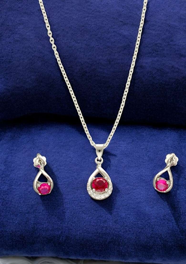 Pink Gold Plated 925 Silver Necklace Set - Indya