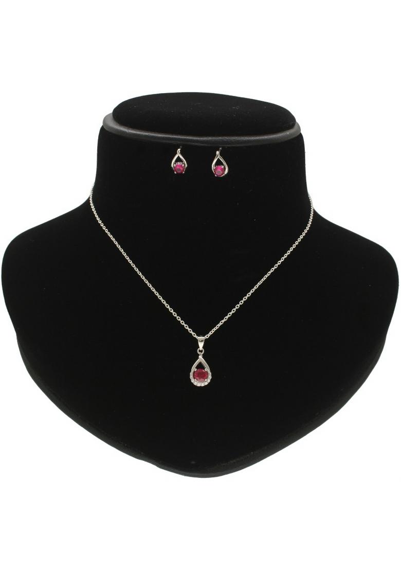 Pink Gold Plated 925 Silver Necklace Set - Indya