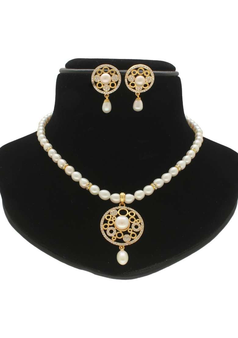 White Gold Plated Alloy Necklace Set - Indya