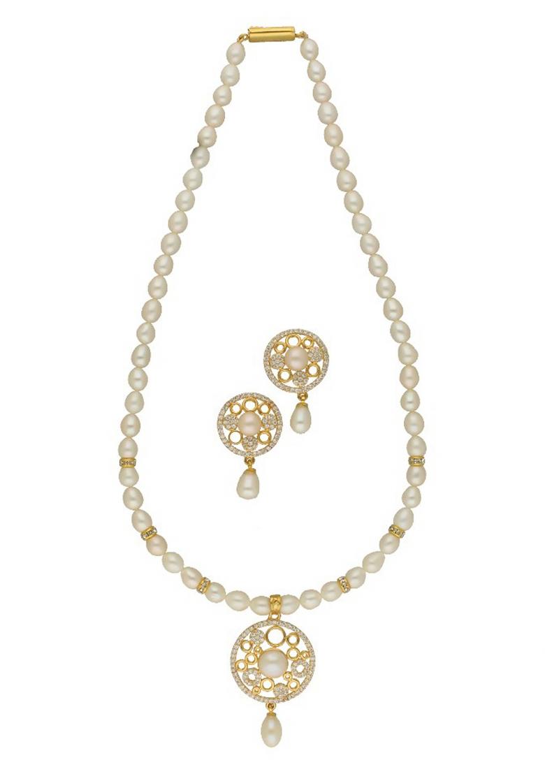 White Gold Plated Alloy Necklace Set - Indya