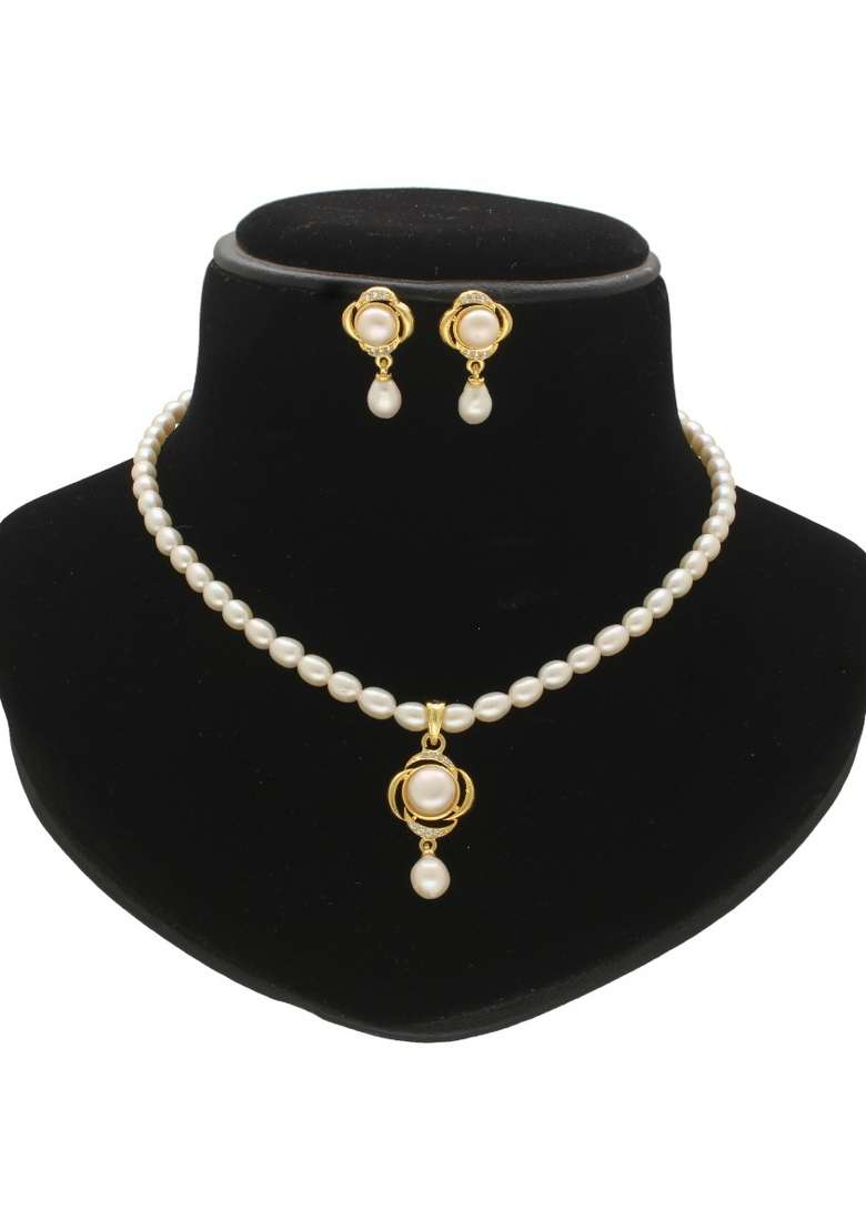 White Gold Plated Alloy Necklace Set - Indya