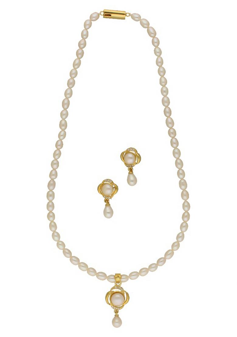 White Gold Plated Alloy Necklace Set - Indya