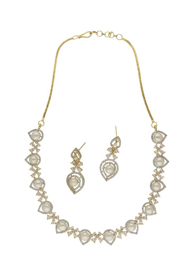 White Gold Plated Alloy Necklace Set - Indya