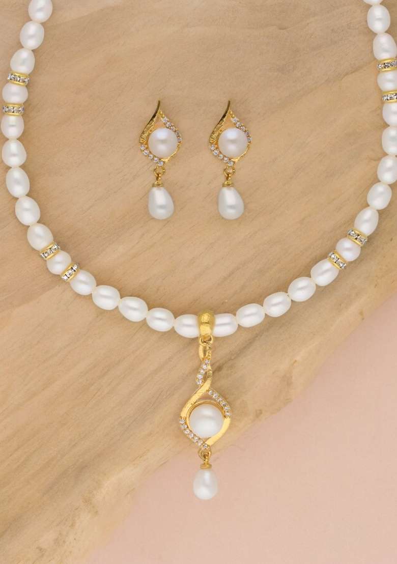 White Gold Plated Alloy Necklace Set - Indya