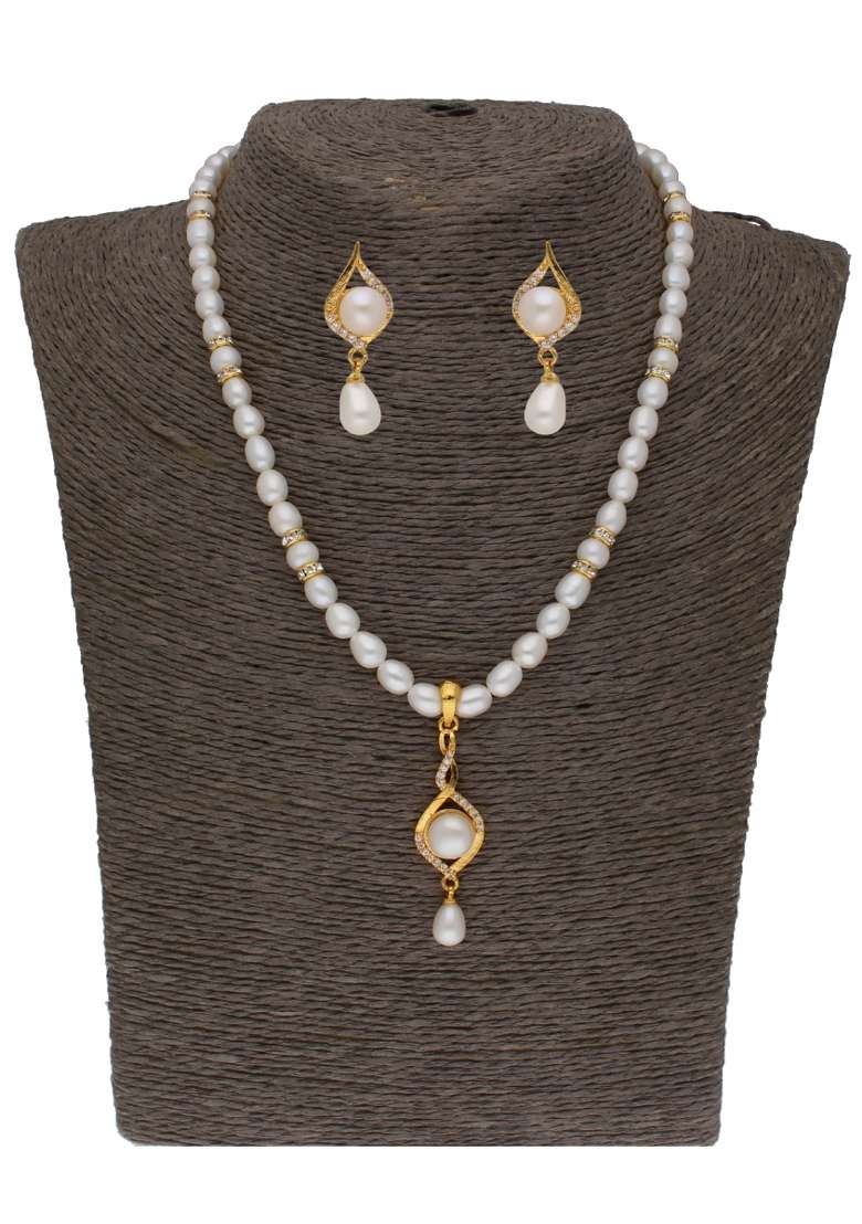 White Gold Plated Alloy Necklace Set - Indya