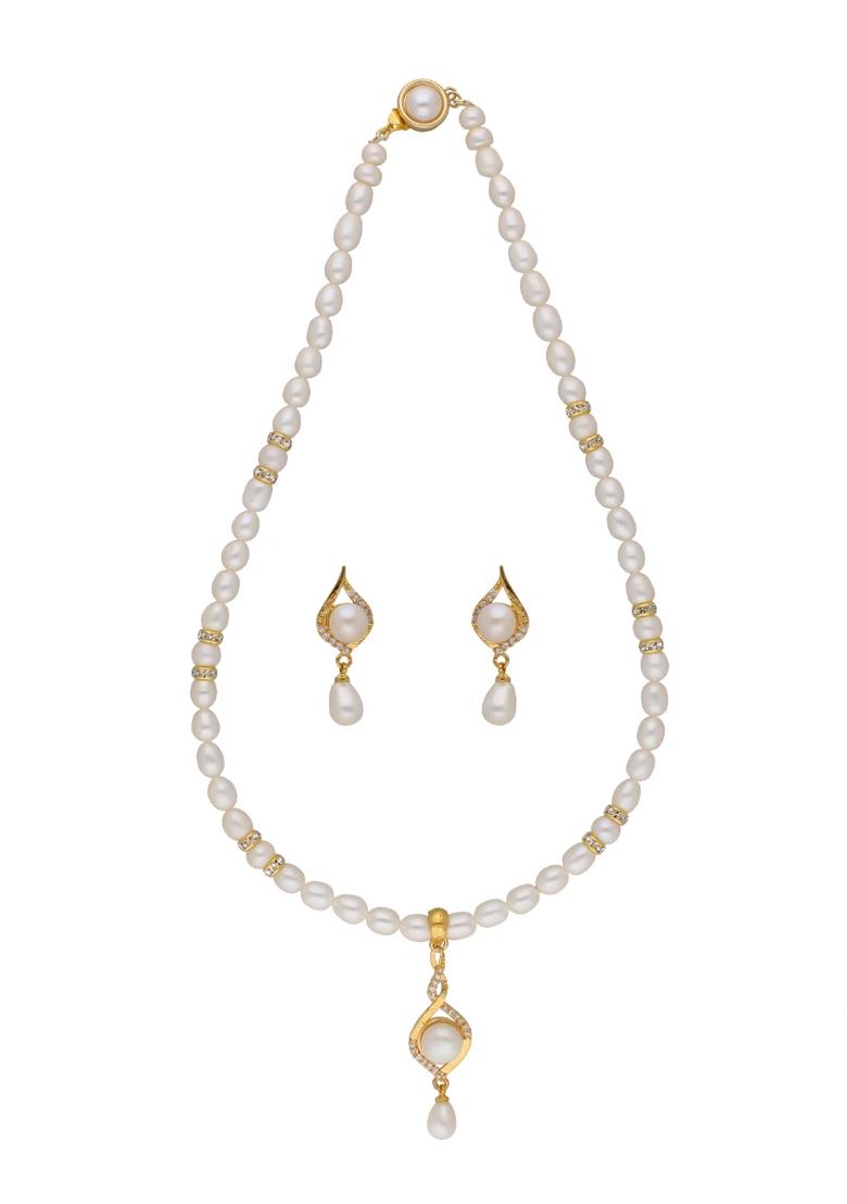 White Gold Plated Alloy Necklace Set - Indya