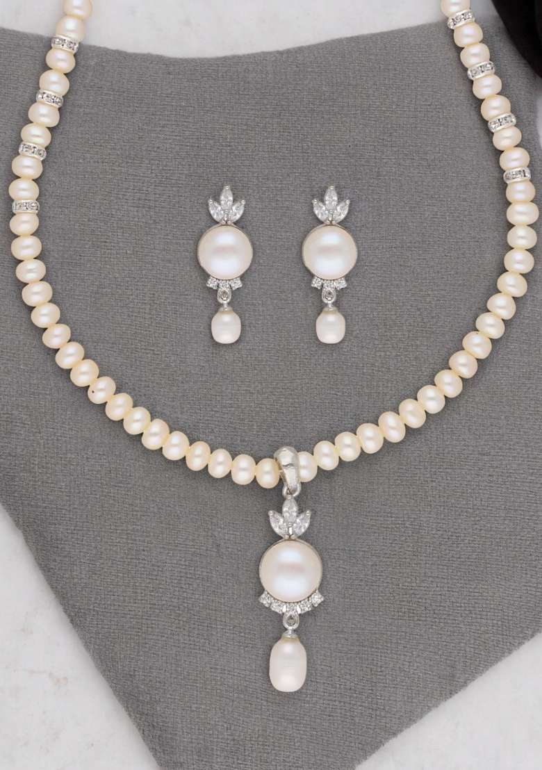 White Gold Plated Alloy Necklace Set - Indya