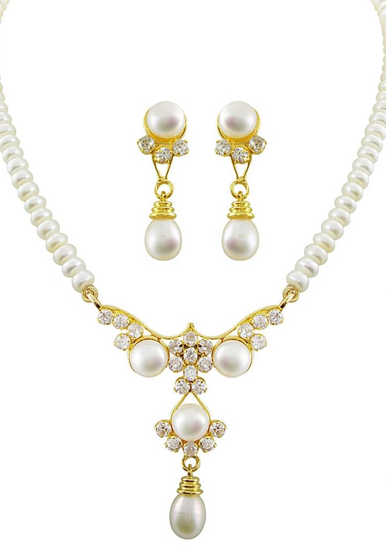 White Gold Plated Alloy Necklace Set - Indya