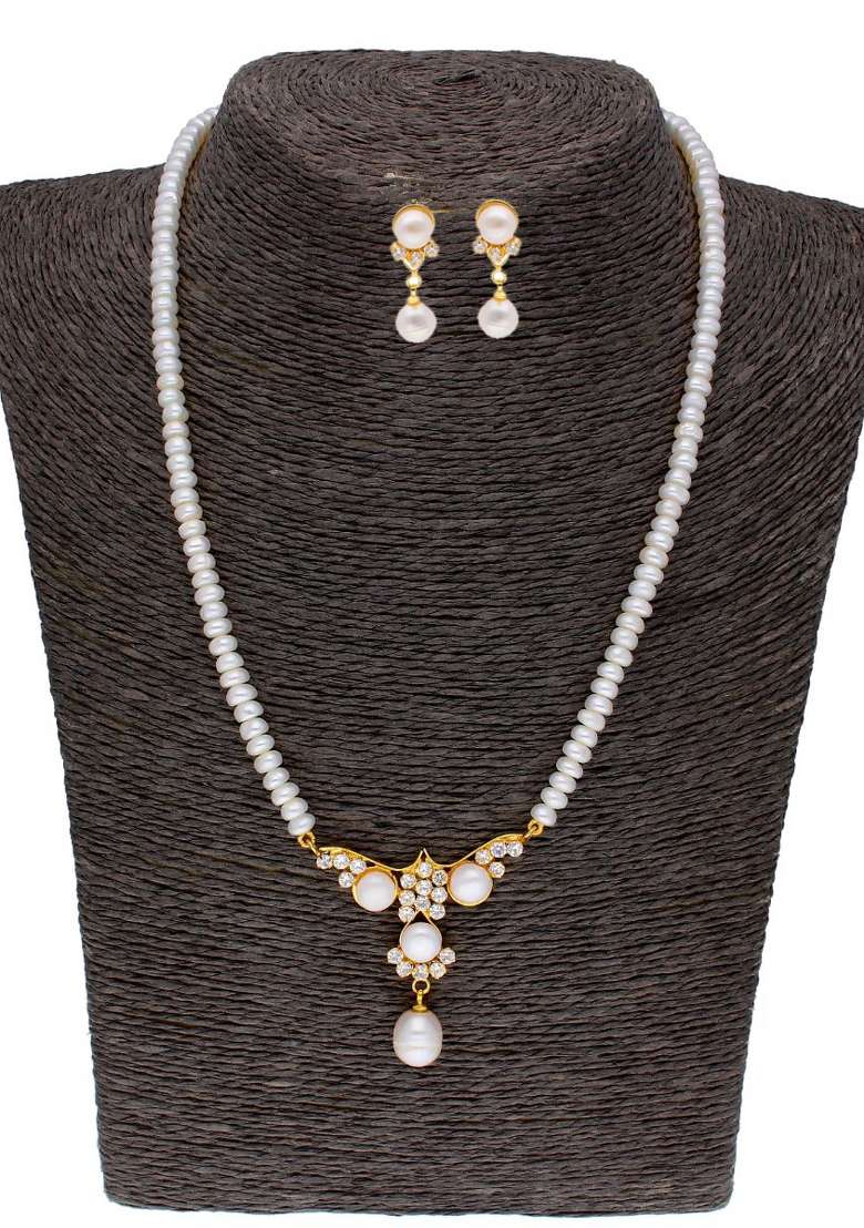 White Gold Plated Alloy Necklace Set - Indya